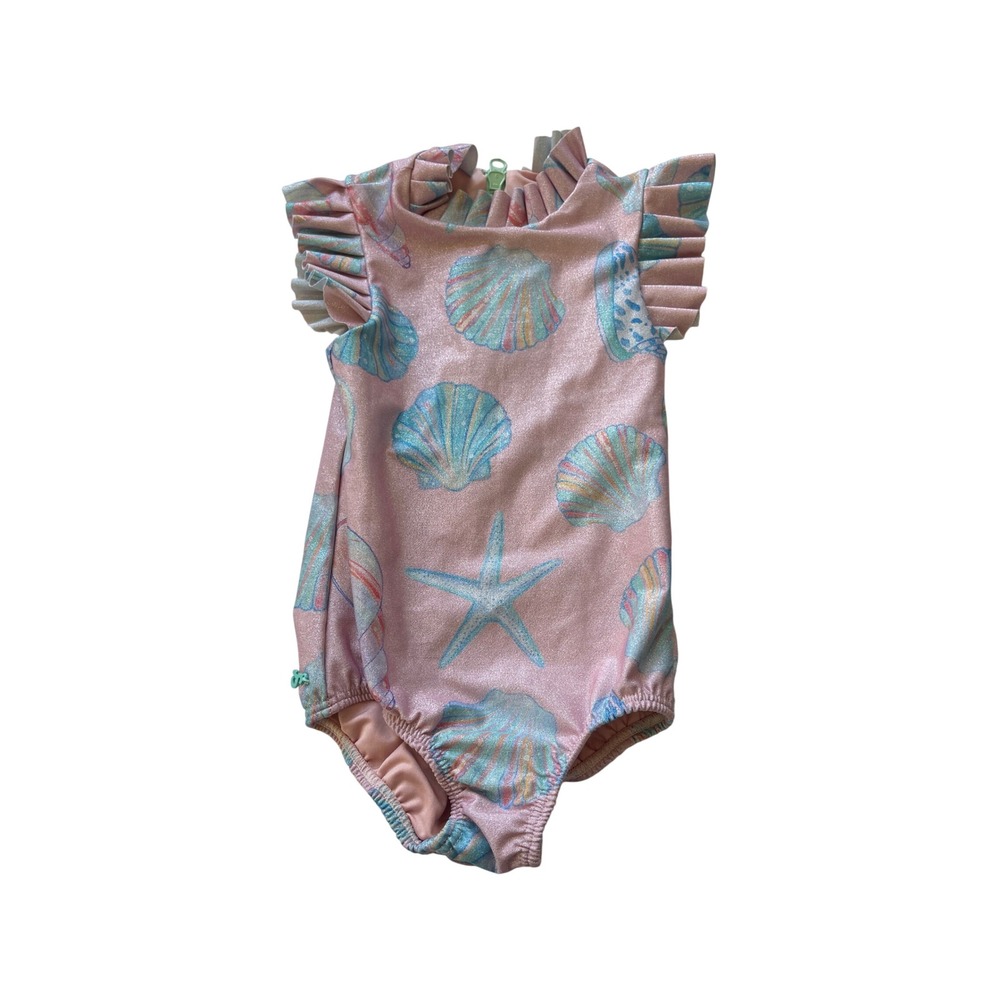 Pepita &‎ Me Girls Pink Metallic Seashell One Piece Swimsuit Size 2 Ruffle I01